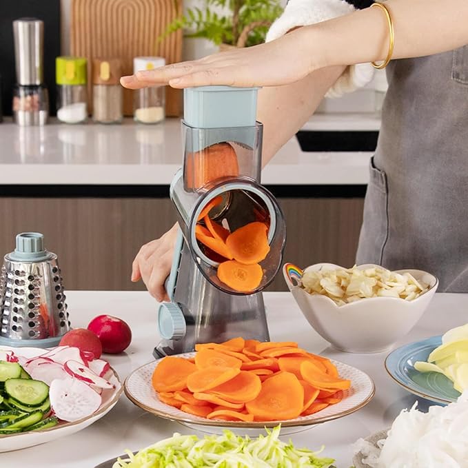 Cheese Grater with Handle, Multifunctional Manual Rotary Cheese Grater - Cheese Shredder Easily Chop Carrots, Potatoes, Vegetables and Fruits and Easy to Clean (Blue)