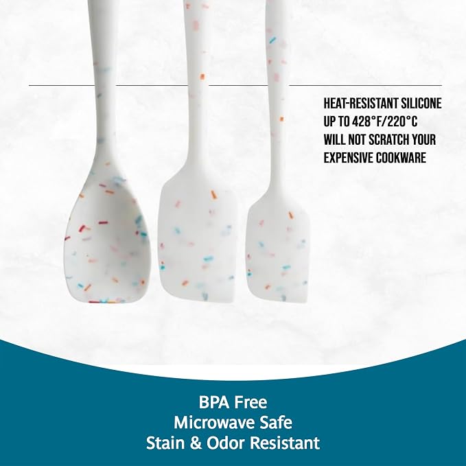 Trudeau Confetti Silicone Utensil Set – 11" Spatula, 11" Spoonula & 8" Small – Reinforced hybrid flexible silicone, BPA-free, heat resistant to 428°F, ergonomic & dishwasher safe.