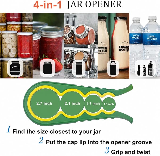 Bloss Jar Opener Bottle Opener for Seniors, Weak Hands and Arthritis,Green | Anti-Slip Rubber Strip Inside,Eight Sizes of Circular Openings,Cap and Bottle Great Kitchen Gadgets,Useful Gifts for Elderly