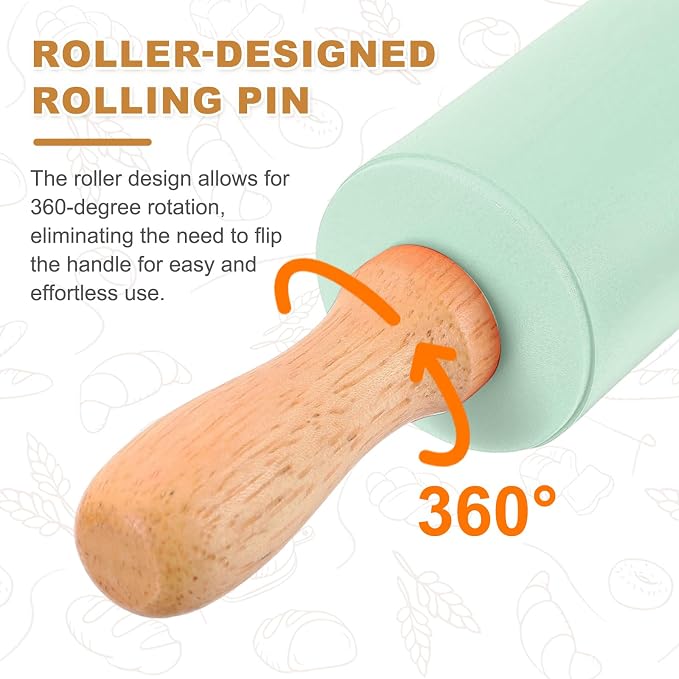 uxcell Rolling Pins for Baking, 12 Inch Silicone Non-Stick Rolling Pin Baking Roller Wooden Handle for Home Kitchen Dough Cookies Pastry, Light Green