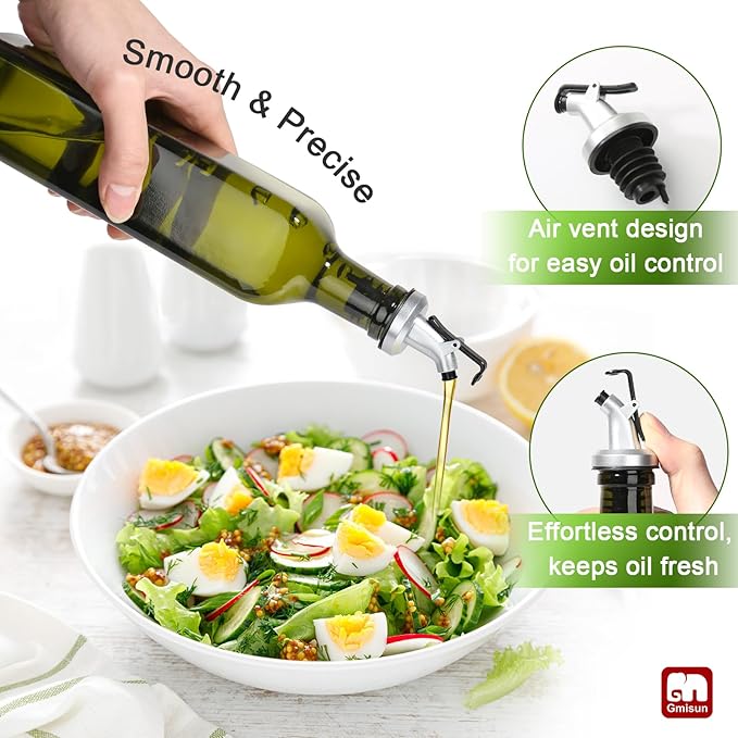 gmisun Olive Oil Dispenser Bottle 4 Pack, Olive Oil Dispenser for Kitchen 17oz, Glass Cooking Soy Sauce Bottle Container Cruet with Plastic Pourer Spout, Green