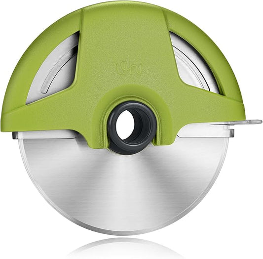 UHIYEE Palm-Grip Pizza Cutter Wheel with Protective Blade Guard, 4.3" Detachable Stainless Steel Pizza Slicer for Deep Dish Crusts, Easy Cleaning, Green