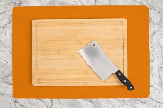 GASARÉ, Set of 2, Extra Large, Thick, Silicone Mats for Kitchen Counter, Heat Resistant Mats, Countertop Protector, Non-Slip, Easy to Clean, 25 x 17 Inches x 1.4mm, Orange