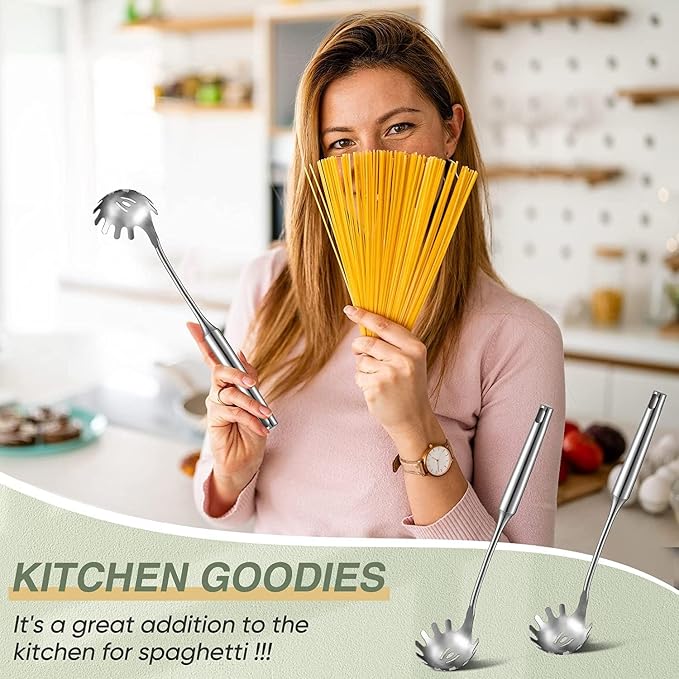 3 Pieces Spaghetti Spoon and Pasta Tong, Stainless Steel Comb Shaped Tongs, Noodles Pasta Clip Kitchen Cooking Tool