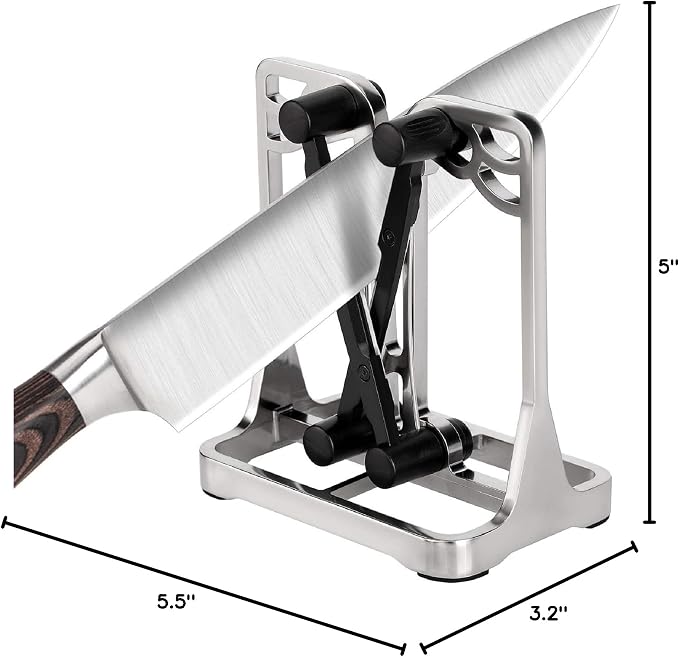 Knife Sharpener, Knife Sharpener Tool with Self-Adjusting, Stainless Steel and Tungsten Carbide, Knife Sharpeners for Kitchen Knives Helps Repair Sharpens, Hones, Polishes Blades