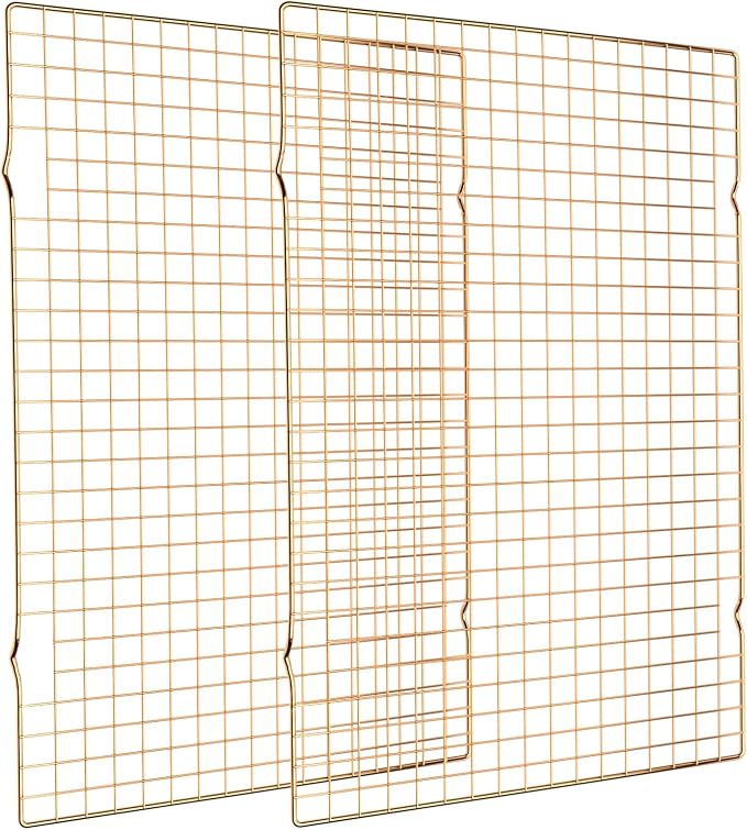 Cooling Rack for Baking, 2-Pack 16x10 Inches Baking Rack, Thick Wire Cookie Rack for Cooking, Roasting, Grilling, Drying, Oven Safe, Fits Half Sheet Pan, Gold