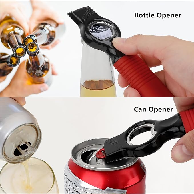 2-Pack Magnetic 2-in-1 Beer Bottle Cap & Soda Can Opener-Red | Soft Silicone Handle with Built-in Magnet Sticks to Fridges / Easy Can Tab Opener for Bartenders, Seniors, and Long nails