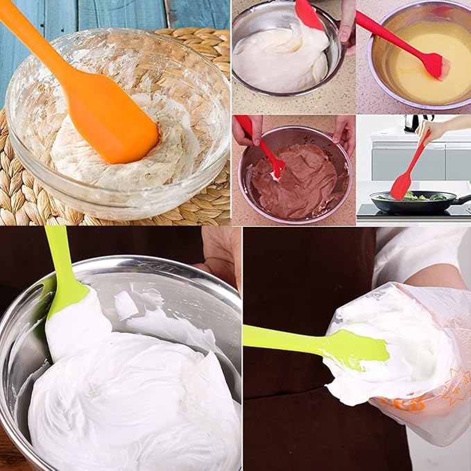 Silicone Spatulas, 11 inch Rubber Spatula Heat Resistant Non-Stick Flexible Scraper With Solid Stainless Steel Core for Cooking, 4 Pack