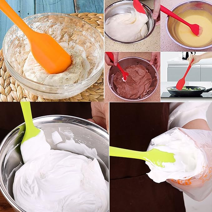 Silicone Spatulas, Small Rubber Spatula With Solid Stainless Steel Core One Piece Design Heat Resistant Non-Stick Flexible Scrapers for Mixing Cooking Baking（5 piece）
