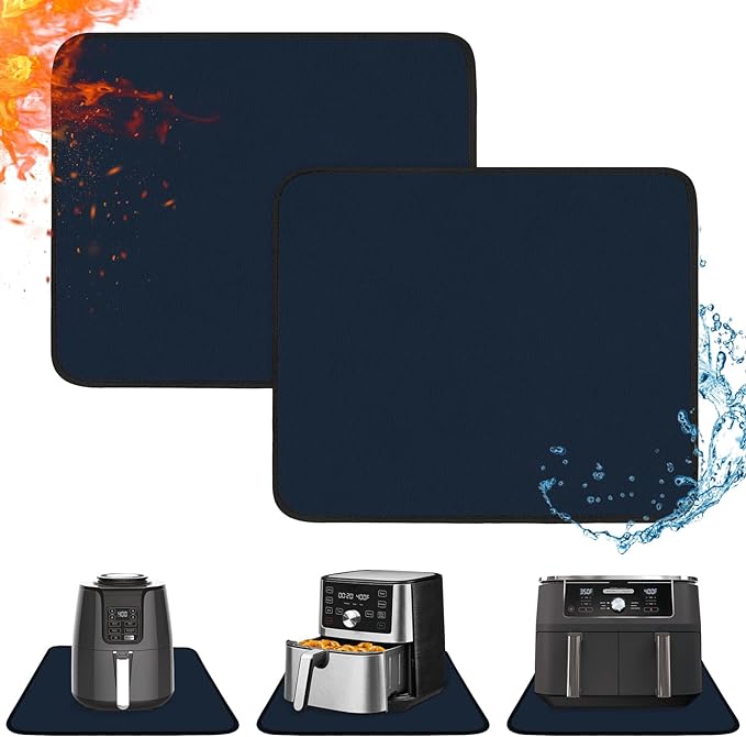 2 PCS Heat Resistant Mats for Countertop Air Fryer, 24x21in, Blue | 1022 ℉ Fireproof mat, air fryer accessories for ninja, cosori, waterproof hot pads for kitchen toaster, oven, coffee maker