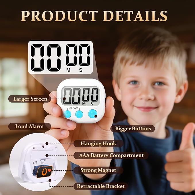 12 Pack Digital Kitchen Timer Small Classroom Timers for Kids Teachers (Blue&White)