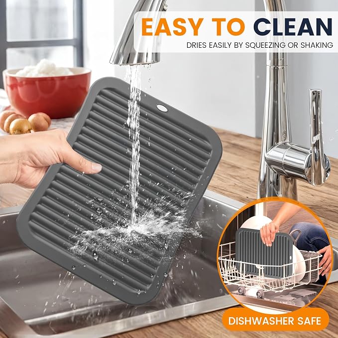 Silicone Trivet Mats 4 Heat Resistant Pot Holders Multipurpose Non-Slip Hot Pads for Kitchen Potholders, Drying mat, Jar Opener, Spoon Holder, Coaster.(Warm Gray)
