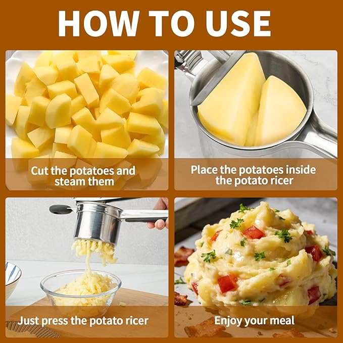 15oz Potato Ricer Heavy Duty Stainless Steel 3 Interchangeable Discs Potato Masher Spaetzle Maker with Silicone Handle Potato Press Kitchen Tool Ricer for Mashed Potatoes for Kitchen