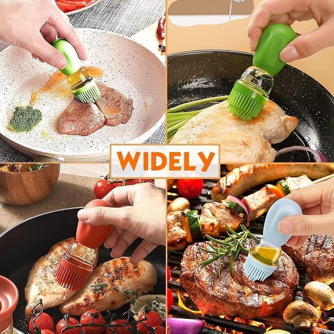 Oil Dispenser Bottle with Silicone Brush, 200ML 2 in 1 Silicone Dropper Measuring Oil Dispenser Bottle for Kitchen Cooking, Frying, Baking, BBQ Pancake, Air Fryer, Marinating - Cream White