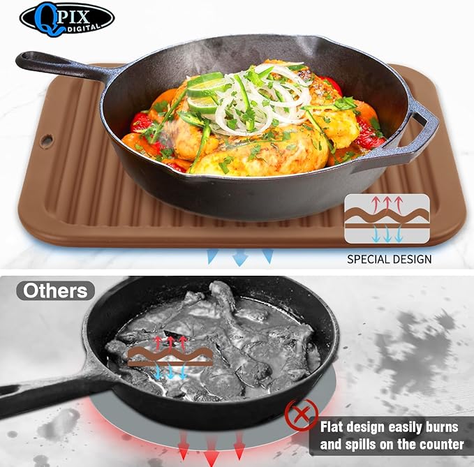 4 Pack Silicone Trivets for Hot Dishes Large 446°F Heat Resistant Pot Holder Hot Pads for Kitchen 9'' x 12' Brown Silicone Trivet Mat for Hot Pots and Pans, Jar Opener, Drying Mat