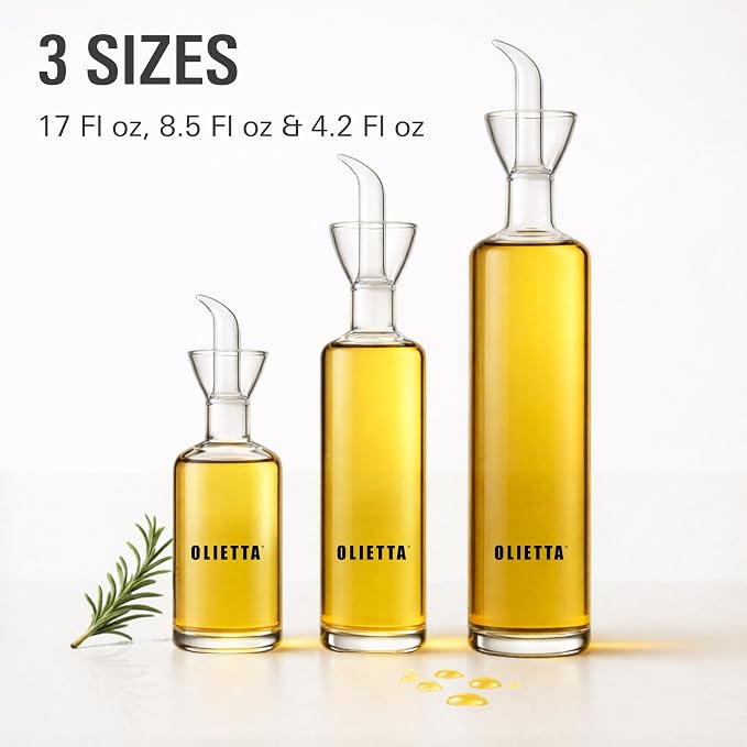 Olive Oil Dispenser Bottle 4.2 fl oz - Borosilicate Glass Non-Drip Pourer | Olietta Ground-Glass Seal, Leakproof Airtight, Dishwasher Safe, Oil Bottle for Kitchen, Table, Vinegar Drizzler, Easy Clean