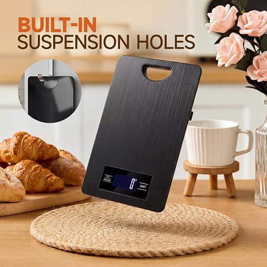Food Scale, Digital Kitchen Scale with Hanging Loop, 11lb Baking Scale | 1g Accuracy, g/oz,etc.5 Unit Conversion, Tare Function, Fingerprint-Resistant Steel, Suitable for Cooking, Baking ,Meal Prep