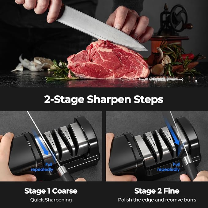 Electric Knife Sharpener, Precise 20° Diamond Knife Sharpener for Kitchen Knives, Quick Repairing in 40 Seconds, with Metal Dust Collection Box & Special Port for Scissors, Black