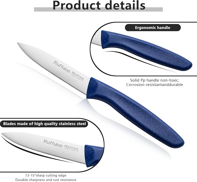 Paring Knife Fruit Knife Set (6 Pieces), Ultra Sharp Stainless Steel Vegetable and Fruit Knife with PP Plastic Ergonomic Handle for Cutting Fruits and Vegetables,Blue