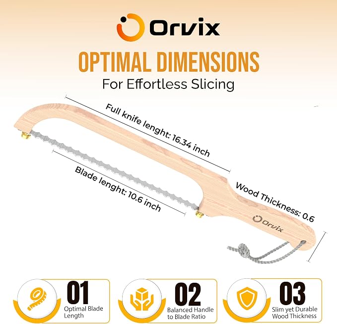 Bread Knife for Homemade Bread, Sourdough Bread Knife, 16 Inches Bread Slicer, 10.6 Inches Double Sided Serrated Stainless Steel Blade, 45mm Knuckle Clearance, Beech Wood Bow Design