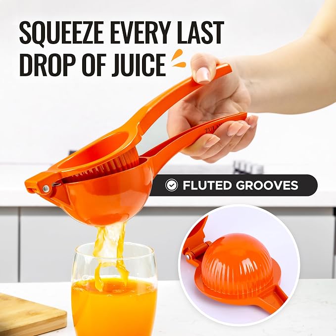 Zulay Kitchen Premium Metal Orange Squeezer – Heavy-Duty Manual Citrus Juicer for Maximum Juice Extraction – Ergonomic, Easy to Clean, Dishwasher Safe (Orange)