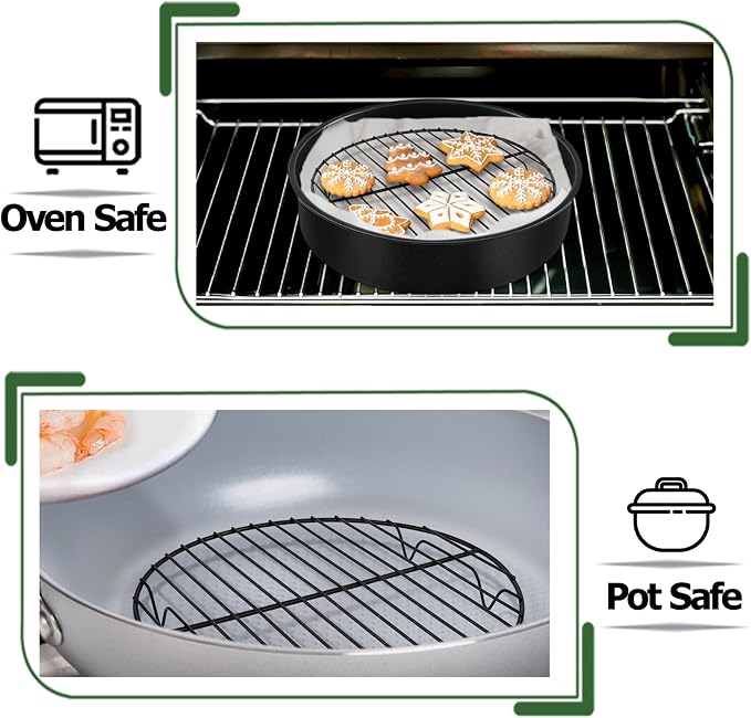 TeamFar Cooling Rack, 9inch Round Baking Wire Rack with Stainless Steel Core & Nonstick Coating, for Roasting Grilling Steaming, Non Toxic & Sturdy, Oven Safe & Anti-melt, Easy Clean – Set of 2