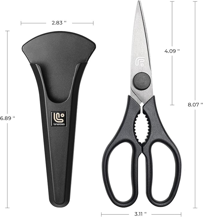 Linoroso Kitchen Scissors All Purpose Kitchen Shears with Magnetic Holder, Heavy Duty Scissors Shears Dishwasher Safe, Come Apart Food Scissors for Meat, Poultry, Cooking, BBQ, Vegetable, Herbs, Black