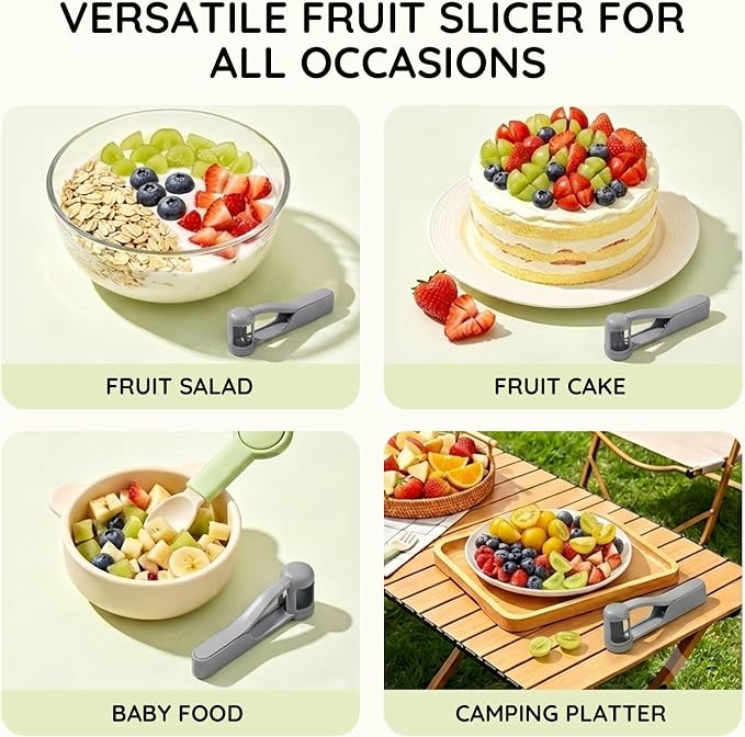 Homnoble Grape Cutter for Toddlers & Baby - Stainless Steel Grape & Cherry Tomato Slicer for Kids Lunch Box - Portable Small Fruit Quarterer Tool, Prep for Salad & Healthy Snacks