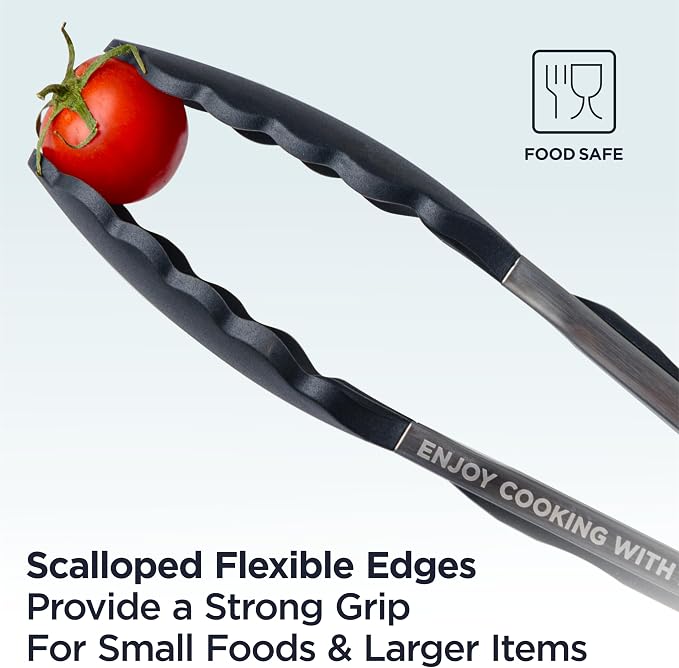 Deiss PRO Cooking Tongs with Silicone Tips - Kitchen Tongs for Cooking, BBQ, Air Fryer - Heat Resistant Silicone Tipped Tongs, Silicone Tongs for Nonstick Cookware - Pull Lock, Set of 2, 9'' and 12''