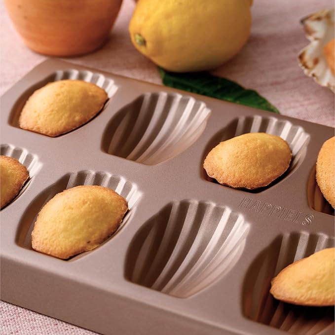 12 Well Madeleine Pan 2-Pack Nonstick, PFOA & BPA Free | | Non-Toxic - High Carbon Steel - Gold - Madeleines Cake Cookie Mold