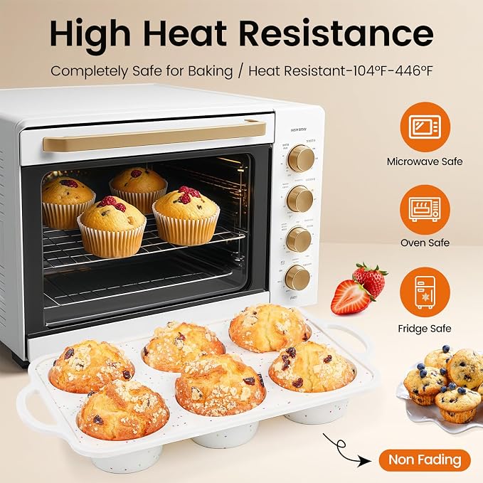 Silicone Muffin Pan with Metal Reinforced Frame - Muffin Pan for Homemade Muffins, Cupcakes, Muffin Cakes, and Bread, Oven and Dishwasher Safe (Jumbo: 6 Cups×1pack)