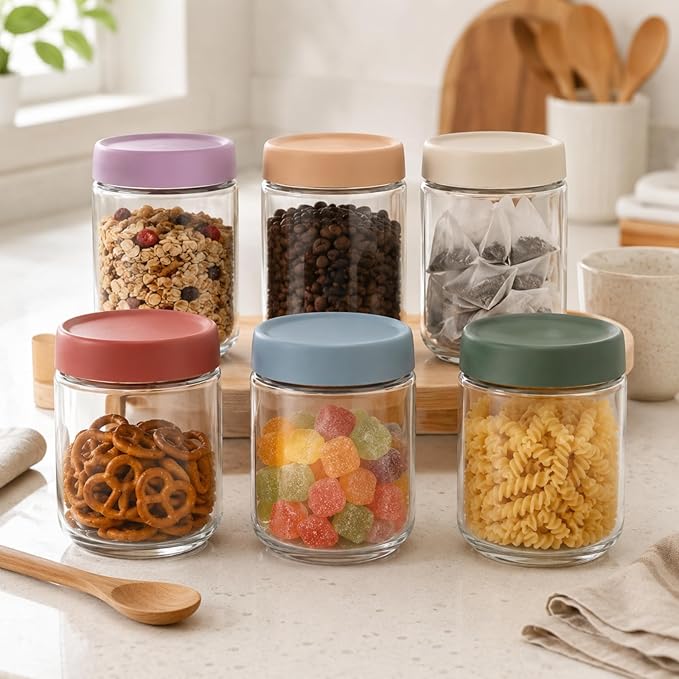Artcochan Overnight Oats Containers with Lids 16 oz Glass Jars 6 Pack Glass Mason Jars with Airtight Lids, Perfect for Oats, Yogurt, Chia Pudding, Snack