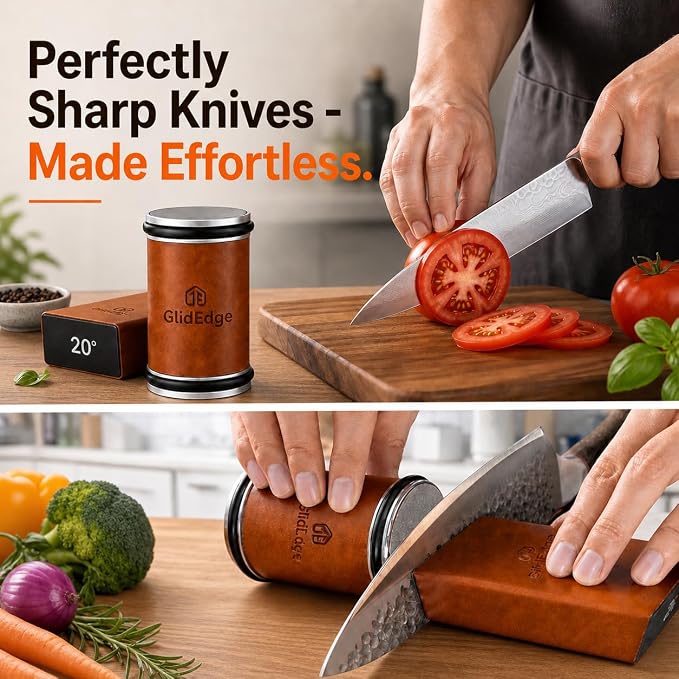 Rolling Knife Sharpener Kit – Knife Sharpener with Diamond, Ceramic & Stainless Steel Discs – 15° & 20° Strong Magnetic Angle Base – Knife Sharpener Tool for Kitchen, Chef & Utility Knives