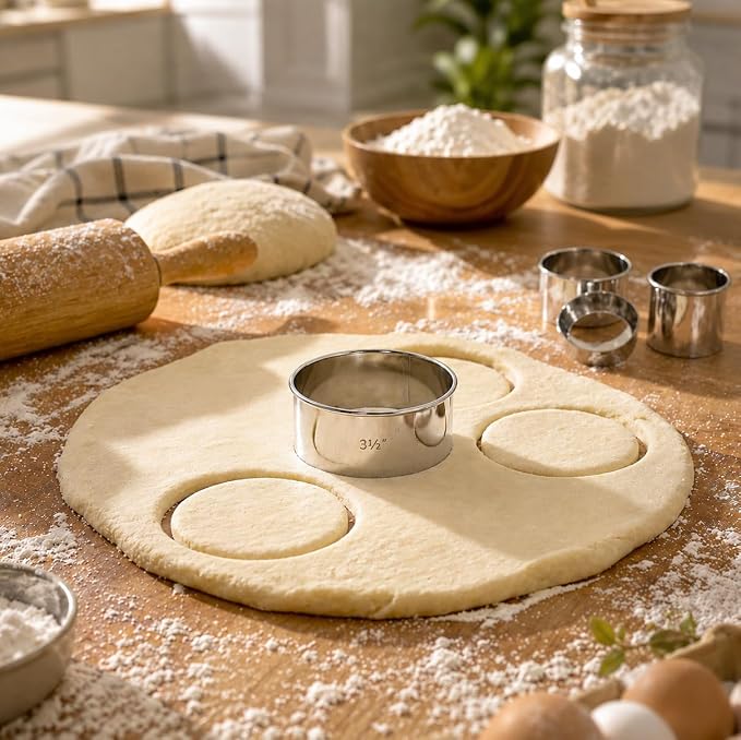 HUJI Round Pastry Dough Cutter Set For Baking Cookies Biscuits Donuts Scones Heavy Duty (1 Pack, Set of 11 Round Cutters)