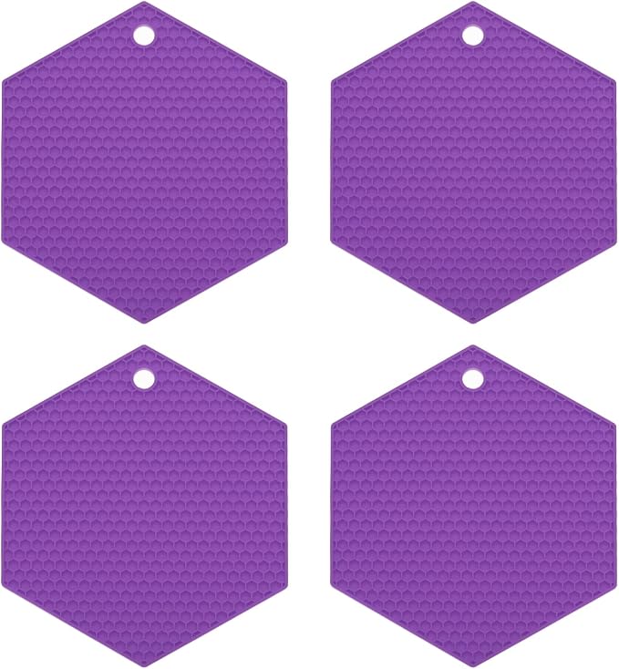uxcell 4pcs Silicone Hexagonal Trivet Mats, Purple