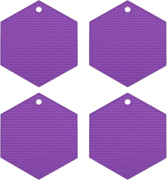 uxcell 4pcs Silicone Hexagonal Trivet Mats, Purple