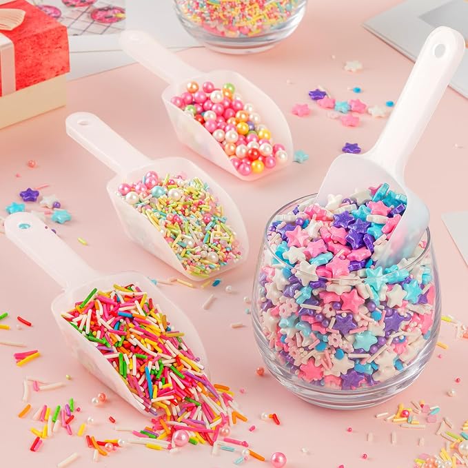 18Pcs Anti-scrath Frosted Clear Scoop for Candy Ice Cream Bar, 6.5inch Scoops for Home Storage Containers Flour/Sugar/Rice, Buffet Table Spoons for Wedding Birthday Baby Shower Party