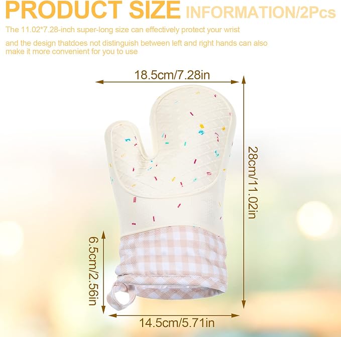 Didaey Set of 2 Silicone Oven Mitts Waterproof Shell Oven Mitts for Kitchen for Heat Resistant 500 Degrees Washable Kitchen Mittens with Cotton Lining for Cooking Baking BBQ Grilling Microwave