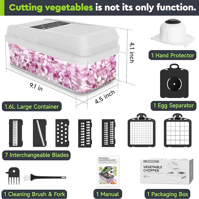 MealHelper 12-in-1 Vegetable Chopper, 7 Blade Veggie Chopper, Practical Food Chopper with Container, Cheese Grater, Home Essentials & Kitchen Gadgets(Black)