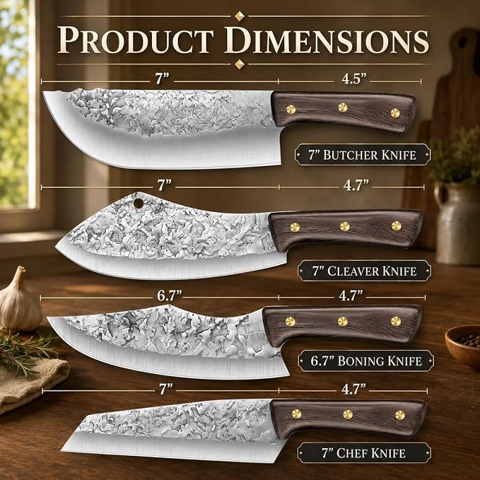 DRAGON RIOT Chef Butcher Knife Set for Meat Cutting, 4 Pcs Japanese Forged Chef Knives Set for Men and Women Gift for Men