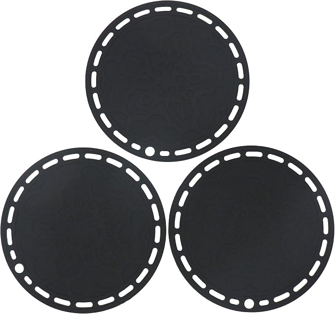 Silicone Trivet Mat Big Round Silicone Pot Holder Hot Pads and Trivets for Hot Dishes and Hot Pots, Hot Mats for Countertops, Tables, Spoon Rest Small Place Mats Set of 3 Color Black