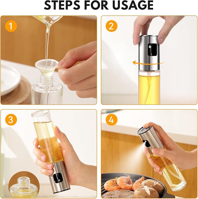 ZENG Glass Oil Sprayer for Cooking, 1.0 ml, Portable, Reusable, Round, Hand Wash Only, Olive Oil Spray for Salad, BBQ, Kitchen Baking