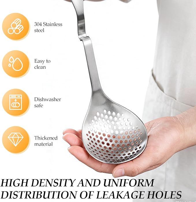 2 Pcs 12 Inch Stainless Steel Hot Pot Slotted Ladle Set, Soup Ladle Strainer Scoops Cooking Skimmer Utensil For Hotpot Scooping Sauce Serving