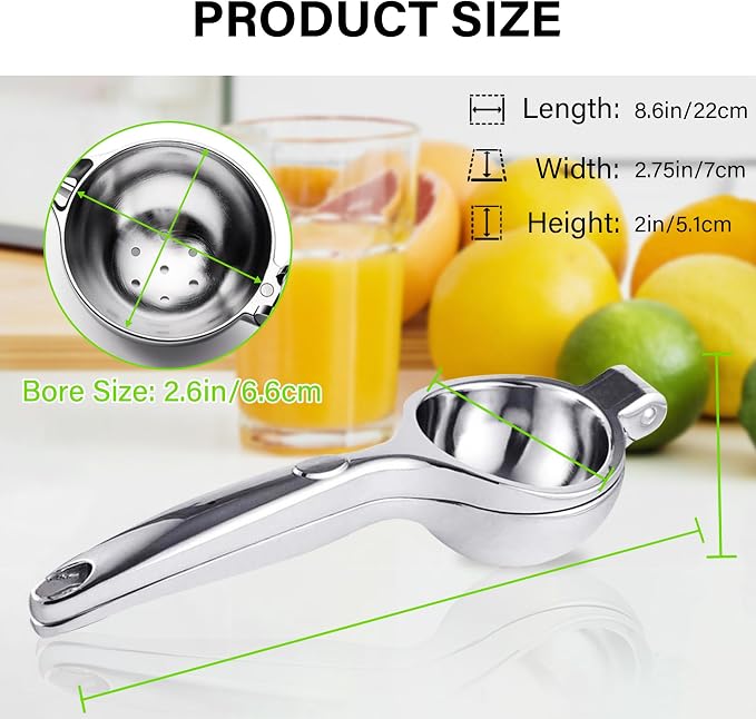 Vakoo Lemon Squeezer - Heavy-Duty, Rust-Resistant Metal Manual Citrus Juicer for Lemon & Lime, Effortless Press - Silver