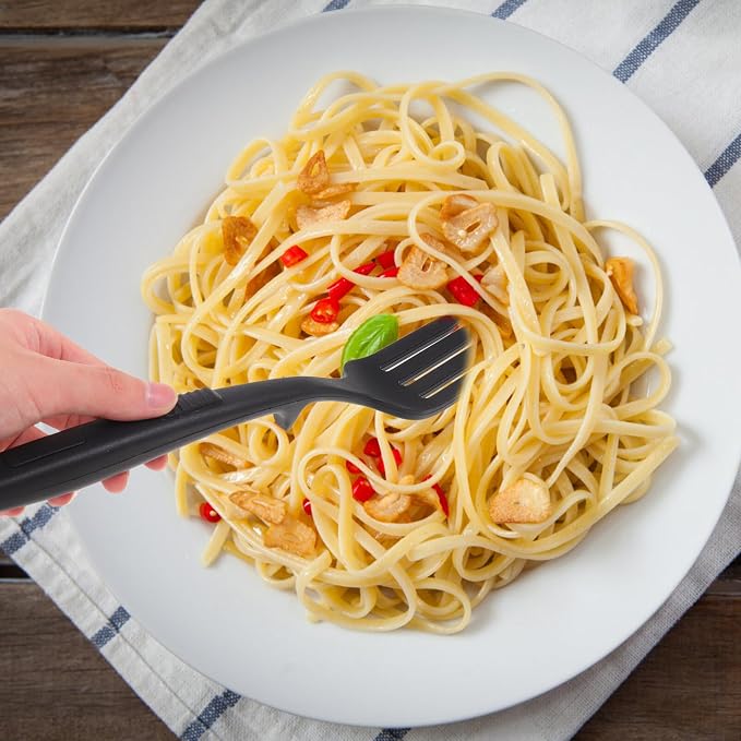 Silicone Pasta Server Fork Reusable Ergonomic Cooking Tool Large Washable Fork for Salad Mixing Non-scratch Kitchen Supply for Home Restaurant and Camping