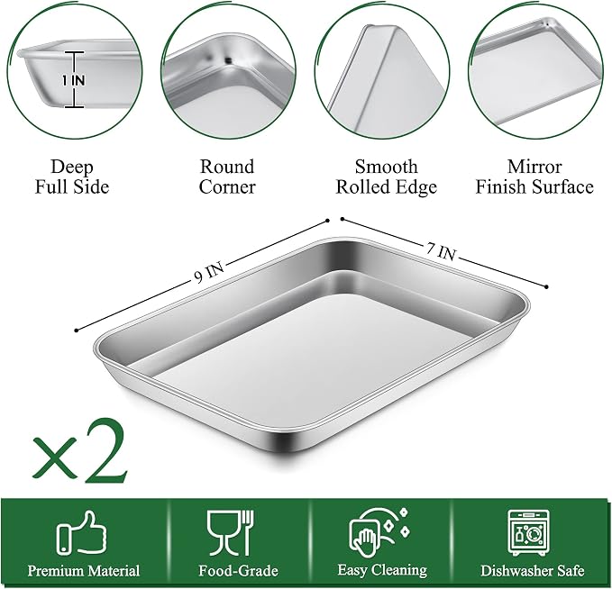P&P CHEF 9 Inch Toaster Oven Pan Tray with Wire Rack, 4 PCS | Baking Sheet Pan + Cooling Rack for Cooking/Roasting, Dishwasher Safe & Rust Free, Non-toxic & Sturdy