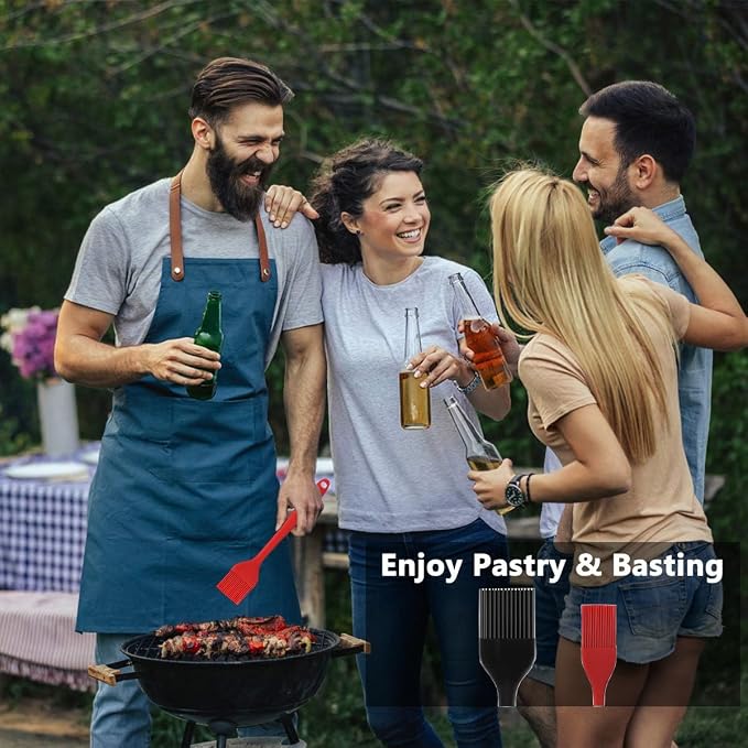 Hhyn Silicone Basting Pastry Brush Set 2 Pack | Heat Resistant Spread Oil Butter Sauce for BBQ Grill Barbeque Kitchen Baking Cooking Pastries, 1 Large & 1 Small