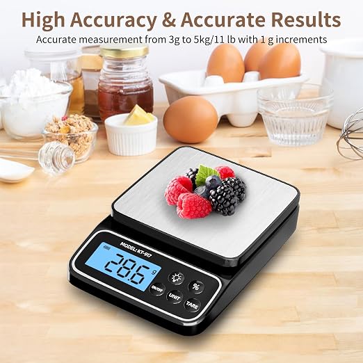 SEMIER Kitchen Scale with 4 Units Percentage and Tare Function, 5kg/11lb, 0.1g/0.01oz Accuracy Digital Scale for Food, Cooking, Baking and Portion Control, USB Rechargeable
