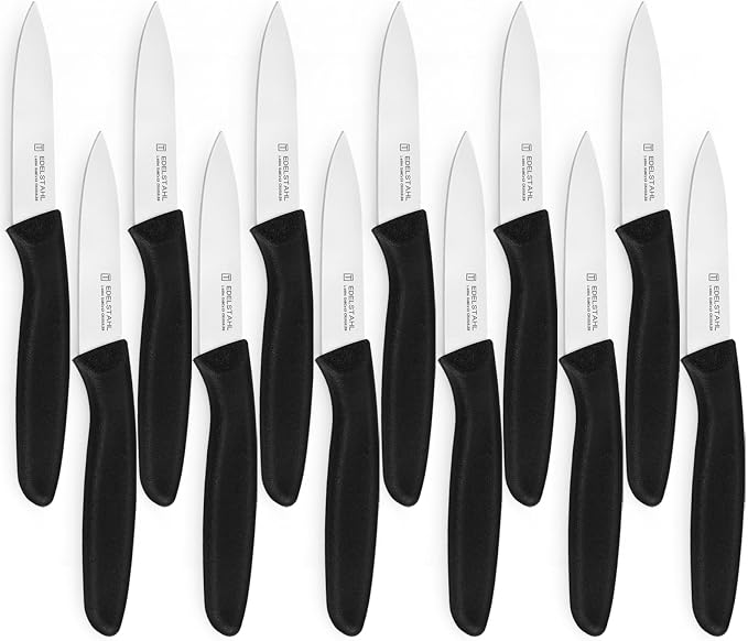 Paring and Garnishing Knife Set of 12,Premium Paring Knives,Stainless Steel Vegetable&Fruit Knife,PP Plastic Handle Cutting Knifes,Sharp Small Knife Set,Black,Spear Point