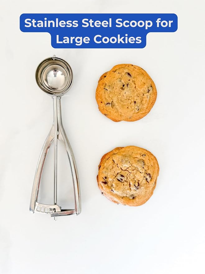 Jenaluca Large Ice Cream Scoop, 18/8 Stainless Steel, 3 Tbsp, Size #24 | Disher for ice cream, 3-inch cookies & cupcake batter. Squeeze-release handle. Right and left handed use. Dishwasher safe.